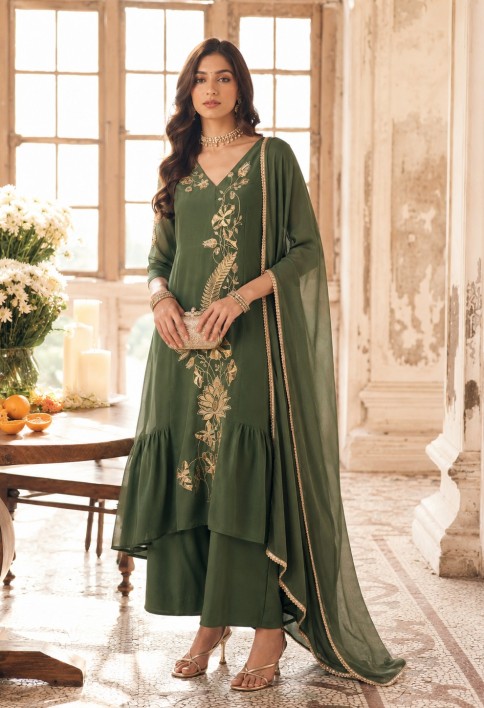 Gorgonize Chanderi Green Trendy Salwar Kameez